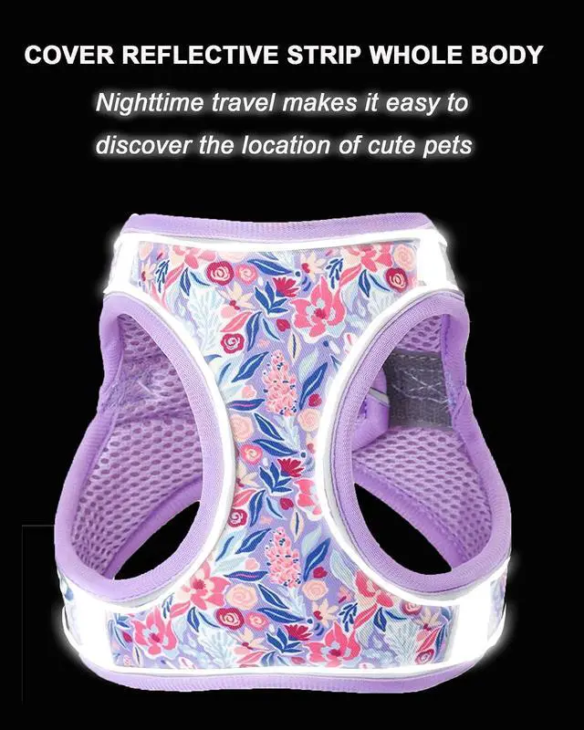Alt view image 5 of 5 - Light Purple Flower Pattern Dog Harness and Leash Set,No Escape Puppy Harnesses for Training WalkingBreathable Adjustable Puppy Vest for Small Medium Dogs, Cats (Light Purple, XXS)