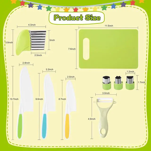 Alt view image 2 of 5 - 9PCS Montessori Kitchen Tools Cookware Baking Toy, Kids Knife Set for Real Cooking with Cutting Boards, Crinkle Cutte, Y Peeler, Serrated Edges Plastic Toddler Knife Kid Safe Knives