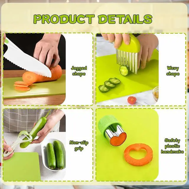 Alt view image 3 of 5 - 9PCS Montessori Kitchen Tools Cookware Baking Toy, Kids Knife Set for Real Cooking with Cutting Boards, Crinkle Cutte, Y Peeler, Serrated Edges Plastic Toddler Knife Kid Safe Knives