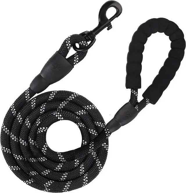 Main image of SunGrow 61-inch Nylon Dog Rope Leash, Large Dog Training Tool with Padded Handle & Heavy-Duty Metal Clasp, Reflective, Lightweight & Travel-Friendly for Medium, and Large Dogs, Black