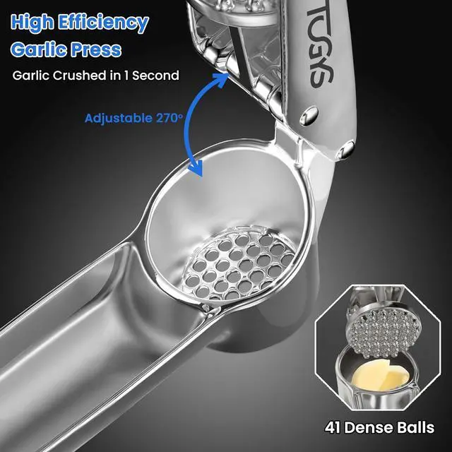 Alt view image 5 of 7 - Heavy Duty Stainless Steel Garlic Press - Professional Grade Garlic Mincer & Crusher with Ergonomic Soft Grip Handle, Dishwasher Safe, Rust-Proof - Easy to Clean Kitchen Gadget for Cooking