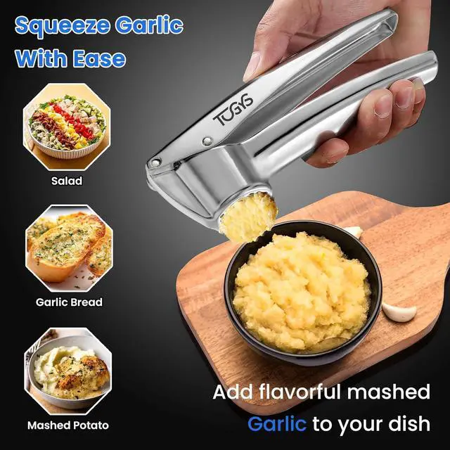 Alt view image 6 of 7 - Heavy Duty Stainless Steel Garlic Press - Professional Grade Garlic Mincer & Crusher with Ergonomic Soft Grip Handle, Dishwasher Safe, Rust-Proof - Easy to Clean Kitchen Gadget for Cooking