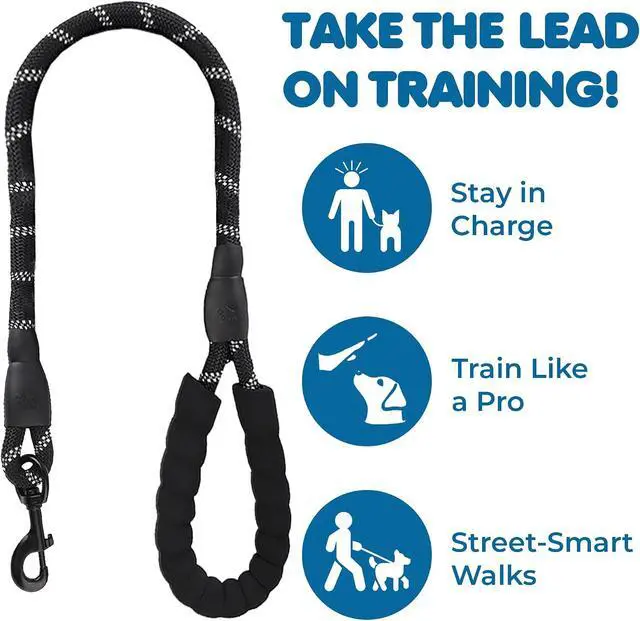 Alt view image 3 of 7 - SunGrow 61-inch Nylon Dog Rope Leash, Large Dog Training Tool with Padded Handle & Heavy-Duty Metal Clasp, Reflective, Lightweight & Travel-Friendly for Medium, and Large Dogs, Black
