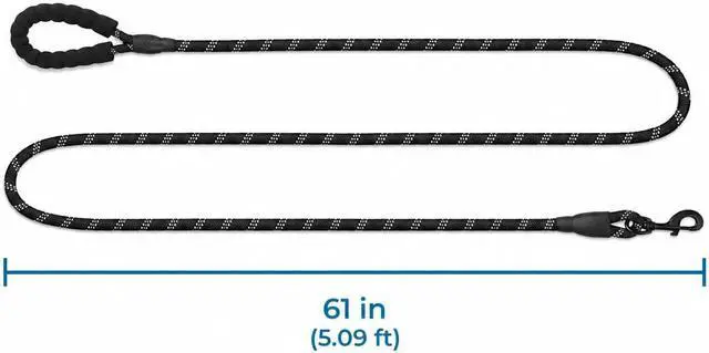 Alt view image 7 of 7 - SunGrow 61-inch Nylon Dog Rope Leash, Large Dog Training Tool with Padded Handle & Heavy-Duty Metal Clasp, Reflective, Lightweight & Travel-Friendly for Medium, and Large Dogs, Black