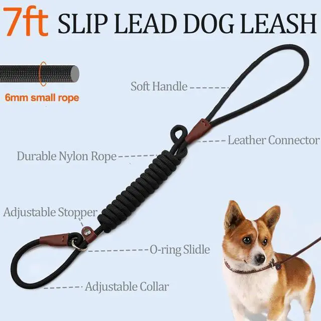 Alt view image 2 of 7 - MayPaw Slip Lead Control Leash for Dogs No Pull, 13+ Colors Classic Dog Lead 7 FT Pet Slip Leash, 1/4 Rope Leashes for Small Medium Animals (7ft*1/4", Black)