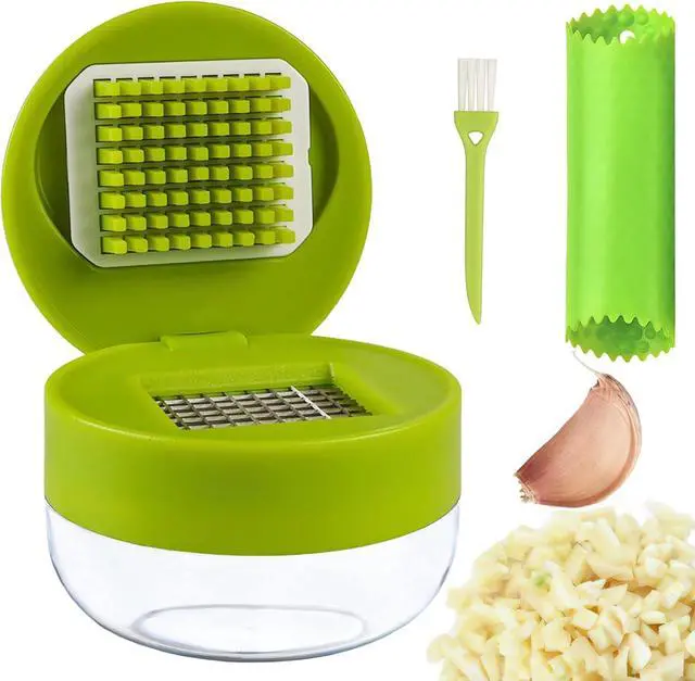 Main image of Garlic Press Stainless Steel, Garlic Mincer Tool with Storage Container, Garlic Chopper with Peeler Skin and Cleaning Brush