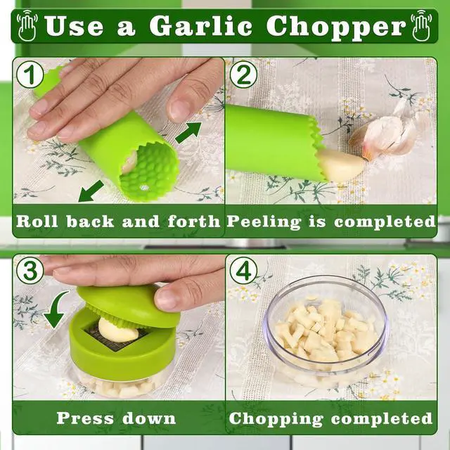Alt view image 3 of 7 - Garlic Press Stainless Steel, Garlic Mincer Tool with Storage Container, Garlic Chopper with Peeler Skin and Cleaning Brush