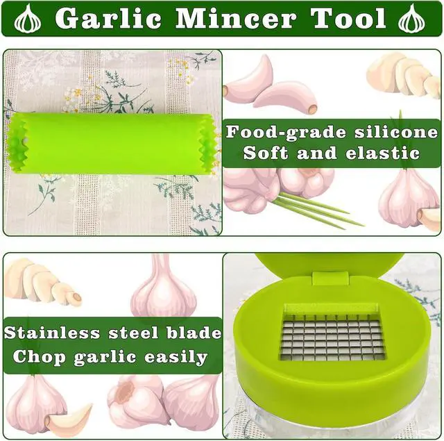 Alt view image 4 of 7 - Garlic Press Stainless Steel, Garlic Mincer Tool with Storage Container, Garlic Chopper with Peeler Skin and Cleaning Brush