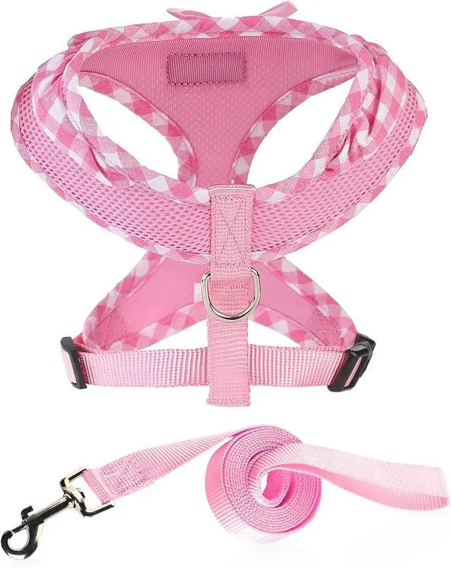 Alt view image 2 of 7 - SuperBuddy Upgraded Soft Mesh Dog Harness, Super Breathable Lightweight Pet Harnesses for Puppy Dogs Outdoor Walking, Pink Dog Harness and Dog Leash Set Packing -Small