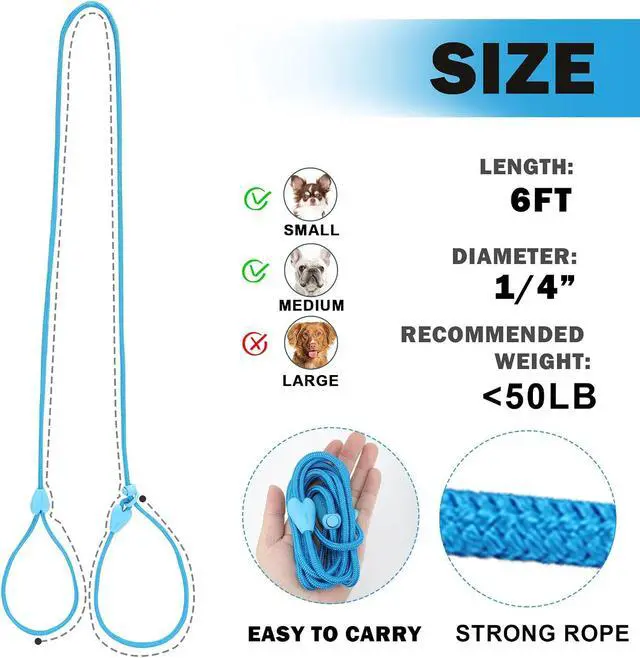 Alt view image 4 of 6 - Slip Leads for Dogs Comfortable 6 FT Heavy Duty Loop No Pull Pet Training Leash 6 Colors Classic Dog Leash for Small Medium Dogs, Blue