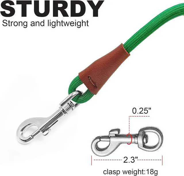 Alt view image 2 of 7 - Small Dog Leash 1/4" by 6/8/10FT Lightweight Strong Rope Leash | 6FT Puppy Lead Thin Round Rope Bright Classic for Small Pets /Puppy (Dark Green)