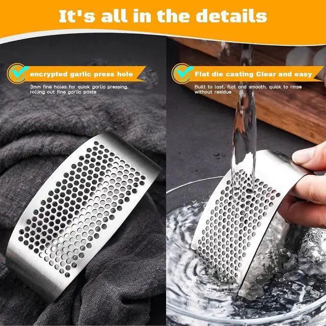 Alt view image 7 of 7 - Garlic Press Rocker Heavy Duty Stainless Steel Garlic Mincer Garlic Crusher Garlic Chopper with Peeler And Scraper for Smash Garlic Built-in Bottle Opener