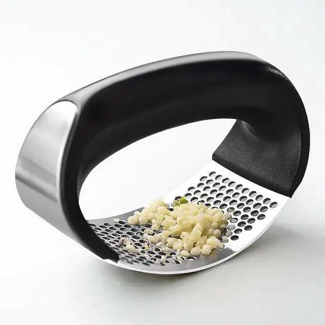 Alt view image 2 of 6 - Innovative Rocking Garlic Press SetPremium Stainless Steel Garlic Crusher with Ergonomic Handle,Includes Garlic Peeler&Cleaning Brush,Easy to Clean,Effortless Mincing Tool for Kitchen