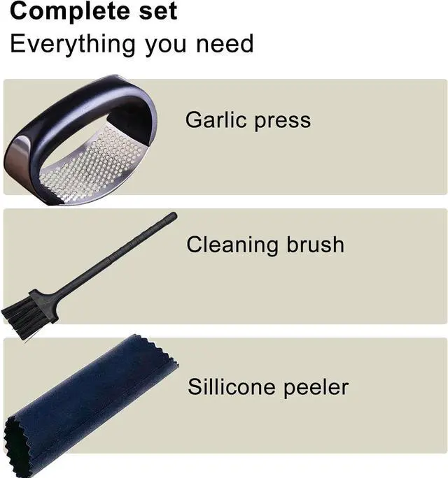 Alt view image 4 of 6 - Innovative Rocking Garlic Press SetPremium Stainless Steel Garlic Crusher with Ergonomic Handle,Includes Garlic Peeler&Cleaning Brush,Easy to Clean,Effortless Mincing Tool for Kitchen