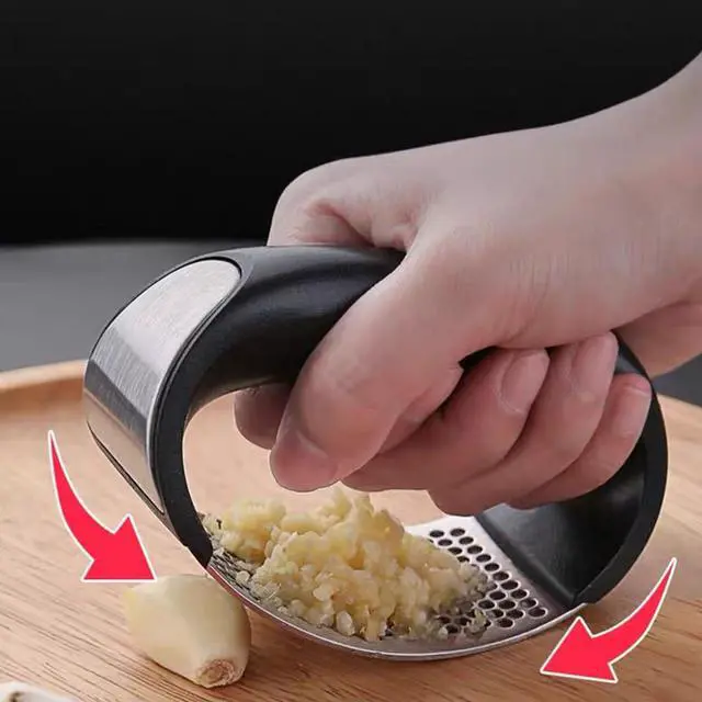Alt view image 3 of 6 - Innovative Rocking Garlic Press SetPremium Stainless Steel Garlic Crusher with Ergonomic Handle,Includes Garlic Peeler&Cleaning Brush,Easy to Clean,Effortless Mincing Tool for Kitchen