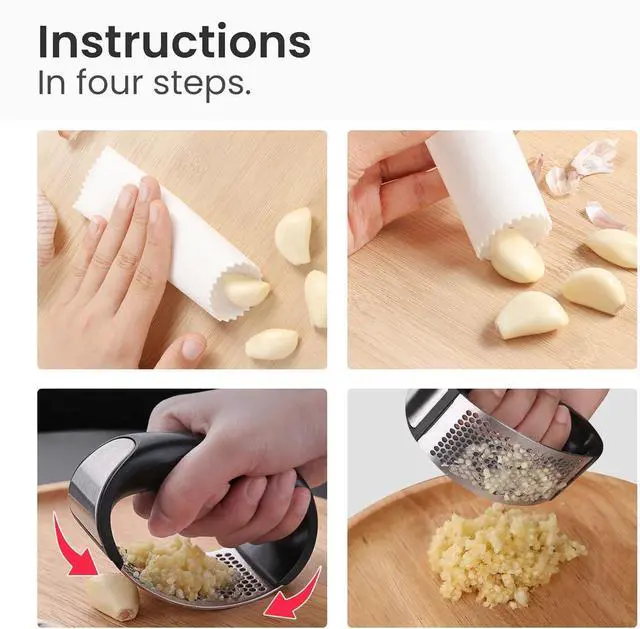 Alt view image 6 of 6 - Innovative Rocking Garlic Press SetPremium Stainless Steel Garlic Crusher with Ergonomic Handle,Includes Garlic Peeler&Cleaning Brush,Easy to Clean,Effortless Mincing Tool for Kitchen