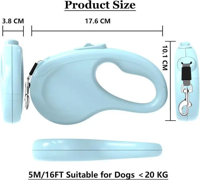 Alt view image 2 of 7 - Retractable Dog Leash for Small Medium Dogs, 16Ft/5M, Blue | Light Weight, Up to 50lbs Dog, Strong Nylon Tape, 360° Tangle-Free, One-Hand Brake