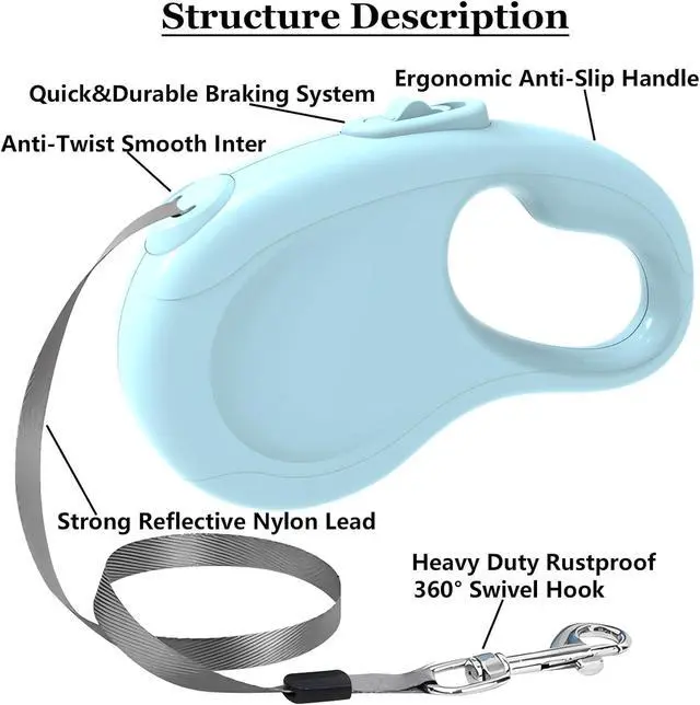 Alt view image 3 of 7 - Retractable Dog Leash for Small Medium Dogs, 16Ft/5M, Blue | Light Weight, Up to 50lbs Dog, Strong Nylon Tape, 360° Tangle-Free, One-Hand Brake