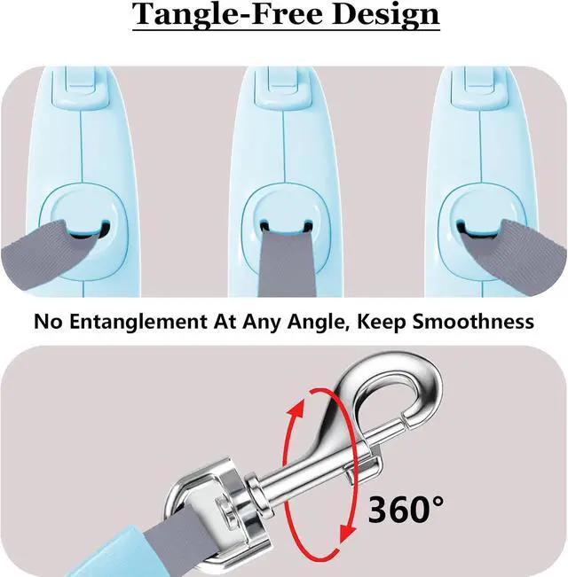 Alt view image 4 of 7 - Retractable Dog Leash for Small Medium Dogs, 16Ft/5M, Blue | Light Weight, Up to 50lbs Dog, Strong Nylon Tape, 360° Tangle-Free, One-Hand Brake
