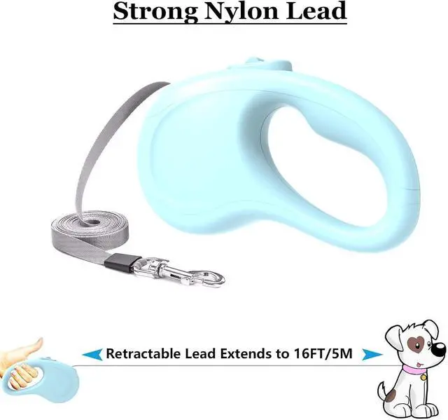 Alt view image 6 of 7 - Retractable Dog Leash for Small Medium Dogs, 16Ft/5M, Blue | Light Weight, Up to 50lbs Dog, Strong Nylon Tape, 360° Tangle-Free, One-Hand Brake