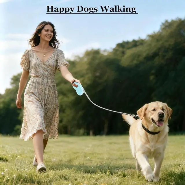 Alt view image 7 of 7 - Retractable Dog Leash for Small Medium Dogs, 16Ft/5M, Blue | Light Weight, Up to 50lbs Dog, Strong Nylon Tape, 360° Tangle-Free, One-Hand Brake