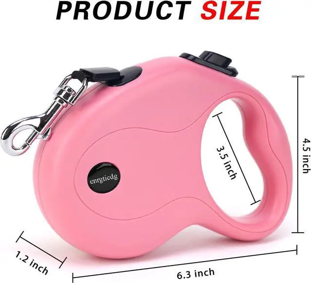 Alt view image 2 of 7 - enrgticdg 16Ft Retractable Dog Leash,Light Weight Leash for Small to Medium Dogs/Cats Up to 50lbs,Stainless Steel Spring Strong Nylon Tape, Tangle Free, One-Handed Brake.(Pink-Black)