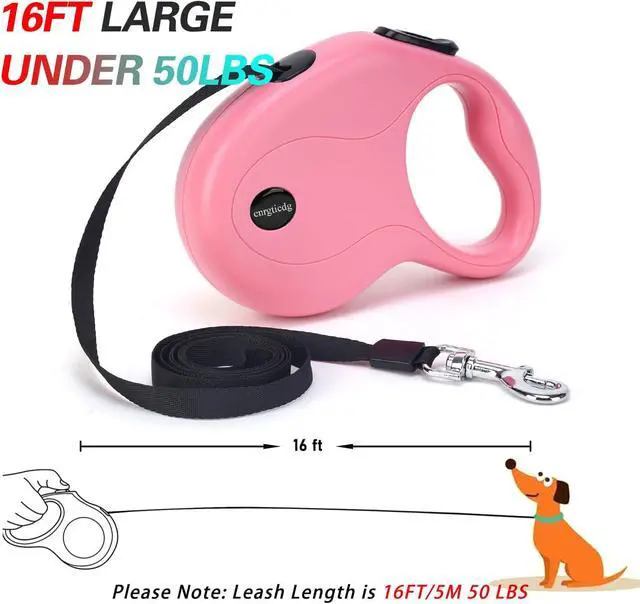 Alt view image 3 of 7 - enrgticdg 16Ft Retractable Dog Leash,Light Weight Leash for Small to Medium Dogs/Cats Up to 50lbs,Stainless Steel Spring Strong Nylon Tape, Tangle Free, One-Handed Brake.(Pink-Black)