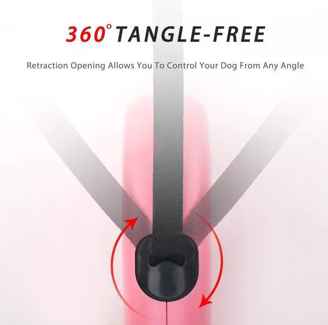 Alt view image 6 of 7 - enrgticdg 16Ft Retractable Dog Leash,Light Weight Leash for Small to Medium Dogs/Cats Up to 50lbs,Stainless Steel Spring Strong Nylon Tape, Tangle Free, One-Handed Brake.(Pink-Black)