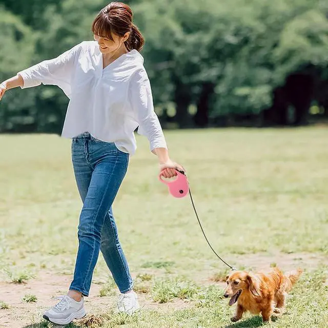 Alt view image 7 of 7 - enrgticdg 16Ft Retractable Dog Leash,Light Weight Leash for Small to Medium Dogs/Cats Up to 50lbs,Stainless Steel Spring Strong Nylon Tape, Tangle Free, One-Handed Brake.(Pink-Black)