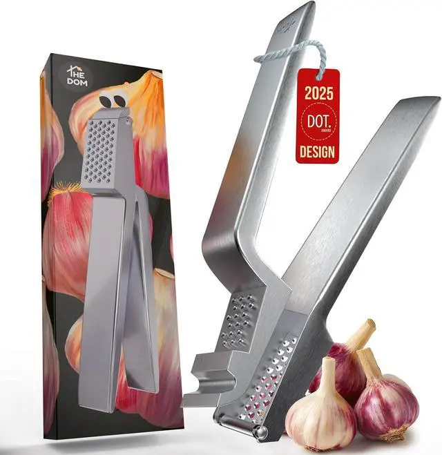 Main image of No Peeling Required, 100% Stainless Steel Garlic Press Odor-free Cleaning, Rust Proof, Detachable Handle, Fine Mincer, 5 years Guarantee, Dishwasher safe garlic crusher tool, Moledor de ajo