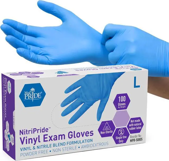 Main image of MED PRIDE Nitrile/Vinyl Blend Exam Gloves,Powder-Free,Blue,Large,100-Count
