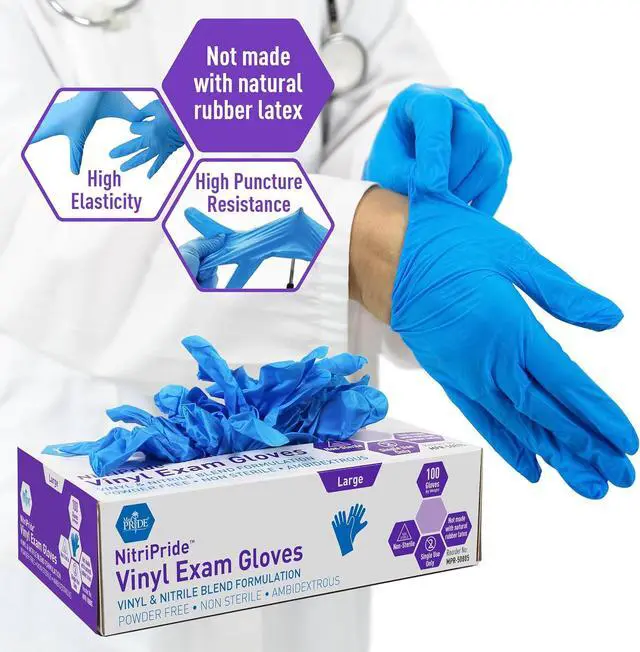 Alt view image 3 of 5 - MED PRIDE Nitrile/Vinyl Blend Exam Gloves,Powder-Free,Blue,Large,100-Count