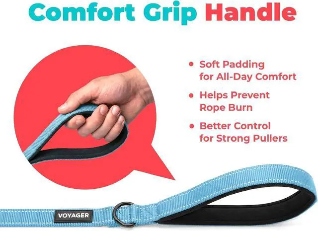 Alt view image 5 of 7 - Best Pet Supplies Voyager Nylon Dog Leash - Baby Blue, Small | 5ft in Length, 5/8" in Width, Reflective, Soft Neoprene Handle, Heavy Duty Metal Clips for Running, Walking & Training