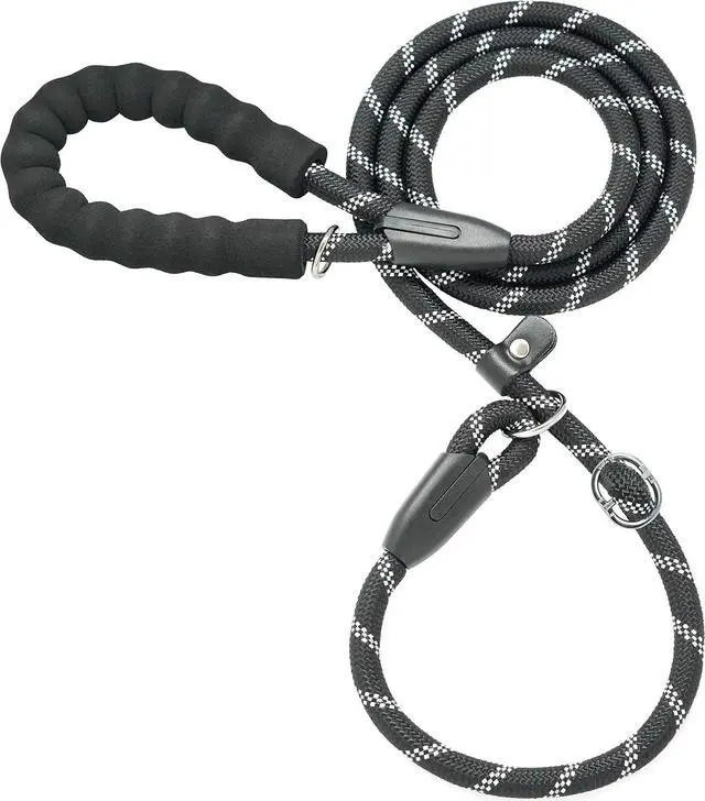 Main image of iYoShop Durable Slip Lead Dog Leash, 1/2" x 6 FT, Black | Padded Handle, Reflective Threads, No Pull, Dog Training Leash