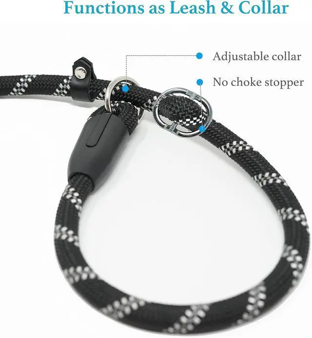 Alt view image 5 of 7 - iYoShop Durable Slip Lead Dog Leash, 1/2" x 6 FT, Black | Padded Handle, Reflective Threads, No Pull, Dog Training Leash