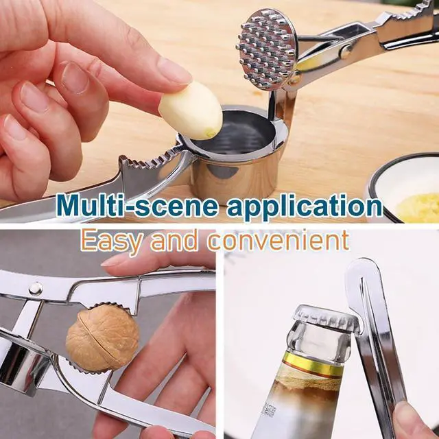 Alt view image 3 of 6 - 3-in-1 Multifunctional Garlic Press Heavy Duty Garlic Mincer, Ginger Crusher & Nut Cracker/Cherry Pitter, Ergonomic Easy Squeeze, Rust Proof & Dishwasher Safe
