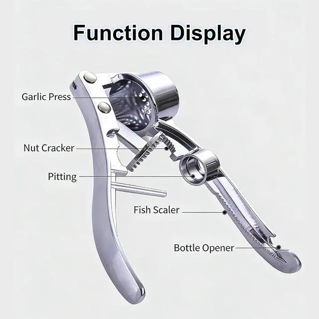 Alt view image 5 of 6 - 3-in-1 Multifunctional Garlic Press Heavy Duty Garlic Mincer, Ginger Crusher & Nut Cracker/Cherry Pitter, Ergonomic Easy Squeeze, Rust Proof & Dishwasher Safe