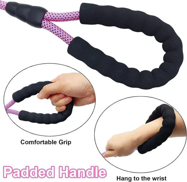 Alt view image 3 of 7 - MayPaw 3FT Heavy Duty Rope Dog Leash, 6/8/10/12/15/20FT Nylon Pet Leash with Soft Padded Handle, Thick Lead Leashes for Large Medium Dogs Walking Training (Pink-Blue dot, 1/2" * 3')
