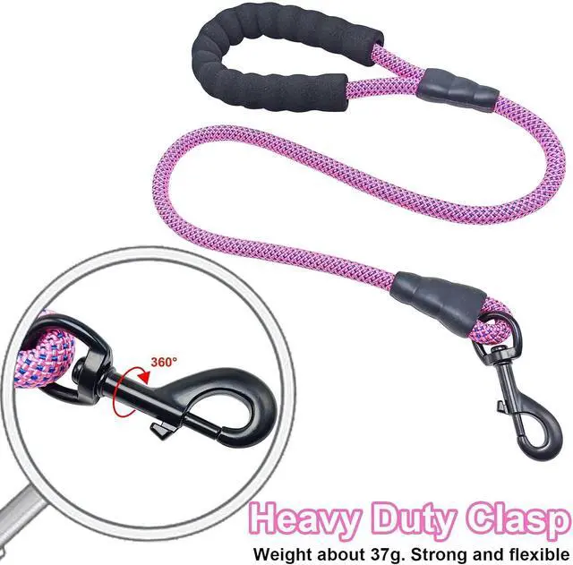 Alt view image 2 of 7 - MayPaw 3FT Heavy Duty Rope Dog Leash, 6/8/10/12/15/20FT Nylon Pet Leash with Soft Padded Handle, Thick Lead Leashes for Large Medium Dogs Walking Training (Pink-Blue dot, 1/2" * 3')