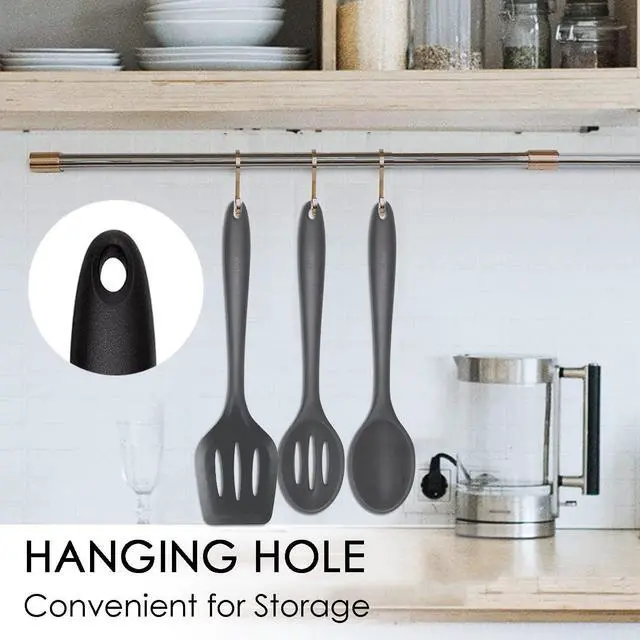 Alt view image 3 of 6 - Silicone Nonstick Utensils, Set of 3, Black, Silicone Cooking Utensils Set, Turner/Spatula and Spoons - Heat Resistant, Nonstick Cookware, Dishwasher Safe
