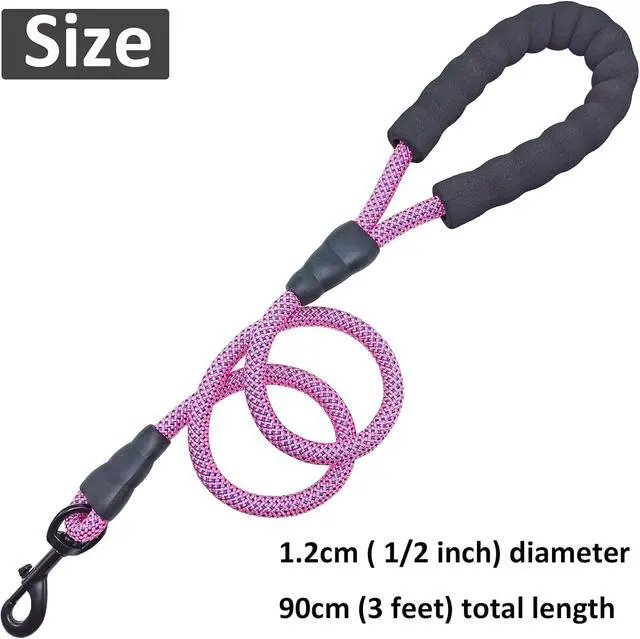 Alt view image 4 of 7 - MayPaw 3FT Heavy Duty Rope Dog Leash, 6/8/10/12/15/20FT Nylon Pet Leash with Soft Padded Handle, Thick Lead Leashes for Large Medium Dogs Walking Training (Pink-Blue dot, 1/2" * 3')