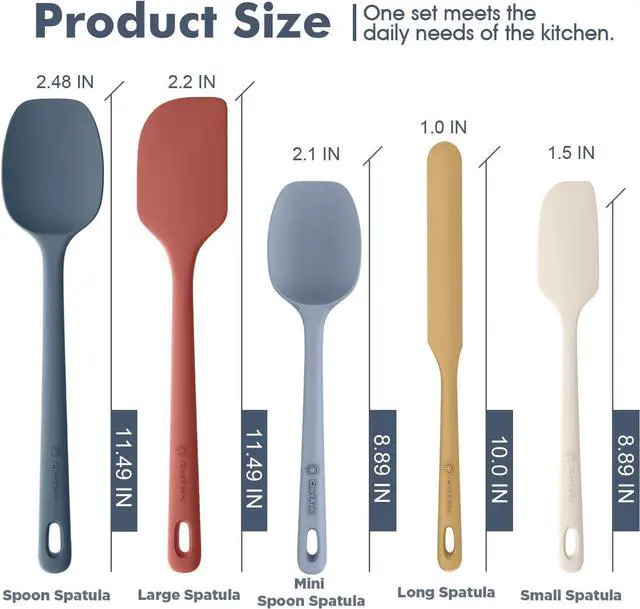 Alt view image 2 of 7 - ChefAide 5 Pieces Silicone Spatula Set, Food Grade Rubber Spatula, Upgrade Strong Handle with Ergonomic Grip, Heat Resistant Up to 600°F for Nonstick Cookware, Cooking