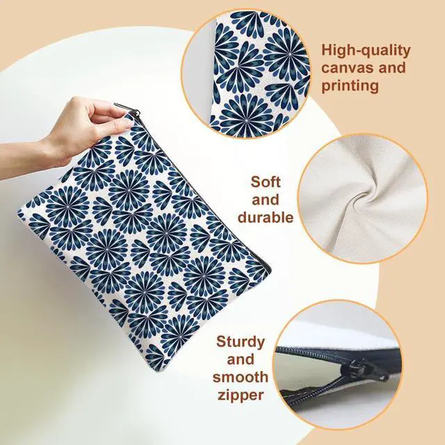 Alt view image 3 of 7 - 4Pcs Boho Makeup Bags 5.91x9.06 inch Floral Canvas Cosmetic Bags with Zipper Canvas Travel Toiletry Pouches for Women Party Shopping Home Accessories(Orange Blue Green Gold)