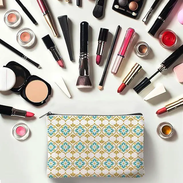Alt view image 4 of 7 - 4Pcs Boho Makeup Bags 5.91x9.06 inch Floral Canvas Cosmetic Bags with Zipper Canvas Travel Toiletry Pouches for Women Party Shopping Home Accessories(Orange Blue Green Gold)