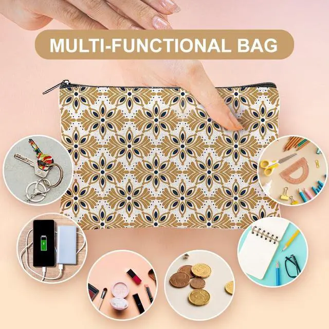Alt view image 6 of 7 - 4Pcs Boho Makeup Bags 5.91x9.06 inch Floral Canvas Cosmetic Bags with Zipper Canvas Travel Toiletry Pouches for Women Party Shopping Home Accessories(Orange Blue Green Gold)