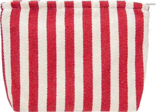 Main image of Flat Makeup Bag for Women,Zipper Cosmetic Pouch for Purse,Stripe Red | Canvas-Lined Makeup Organizer for Purse, Cosmetics, Toiletries, Skincare, Travel Essentials, Brushes, Lipstick and Sunscreen