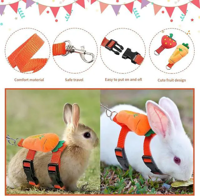 Alt view image 4 of 7 - 4 Sets Adjustable Bunny Rabbit Harness and Leash Set Small Pet Cute Vest Harness Leash Ferret Harness Guinea Pig Harness Ferret Leash with Decorations for Bunny Kitten Puppy, Small Pets
