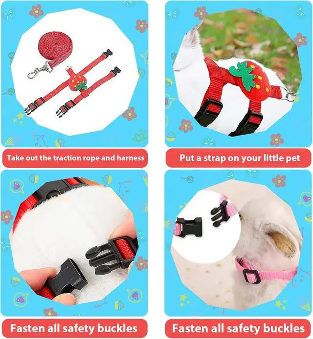 Alt view image 7 of 7 - 4 Sets Adjustable Bunny Rabbit Harness and Leash Set Small Pet Cute Vest Harness Leash Ferret Harness Guinea Pig Harness Ferret Leash with Decorations for Bunny Kitten Puppy, Small Pets