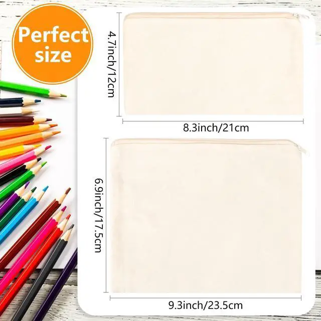 Alt view image 2 of 7 - 8PCS Canvas Cosmetic Bags Blank DIY Craft Pouch Multipurpose Zipper Makeup Bags for Travel Toiletry Cosmetic Storage