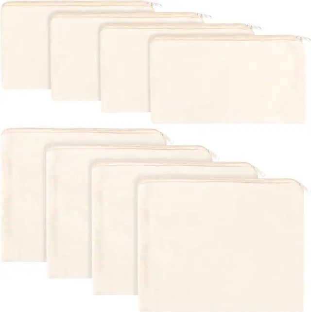 Main image of 8PCS Canvas Cosmetic Bags Blank DIY Craft Pouch Multipurpose Zipper Makeup Bags for Travel Toiletry Cosmetic Storage